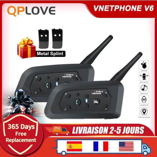 Vnetphone V6 Motorcycle Bluetooth 1200M Helmet Intercom Full Duplex for 6 Riders BT Wireless Waterproof Interphone Headsets MP3