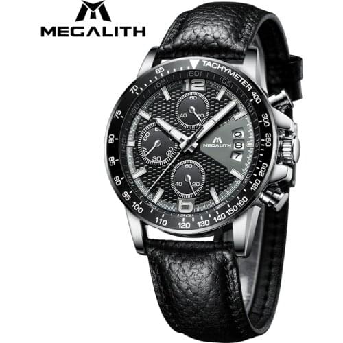 MEGALITH Men Sport Chronograph Watches Waterproof Date Calendar Quartz Watches Mens Fashion Casual Leather Strap Wirst Watch Men