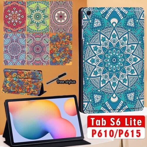 Tablet Case for Samsung Galaxy Tab S6 Lite 10.4 Inch 2020 SM-P610/SM-P615 Mandala PU Leather Flip Stand Cover + Stylus