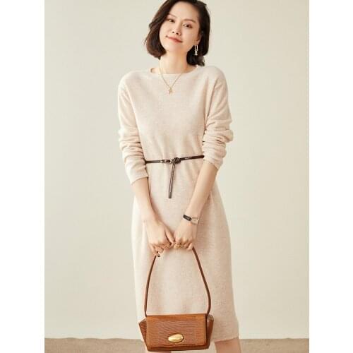 Hot Sale 100% Goat Cashmere Thicker Knitwears Women Long Loose Dress Winter 2021 New Fashion Oneck Pullovers Ladies Clothes