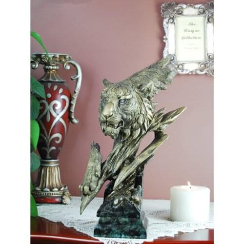 TIGER ART SCULPTURE FAUX COPPER DECORATIVE FIGURINE ANIMAL STATUES RESIN CRAFTS HOME DECORATION ACCESSORIES FOR LIVING ROOM R522