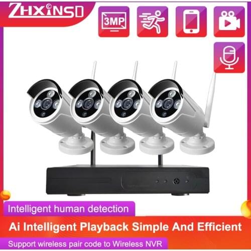 ZHXINSD H.265 Wireless CCTV System4CH 1296P Tuya NVR 3MP Outdoor Waterproof Wifi IP Security Camera Audio Video Surveillance Kit