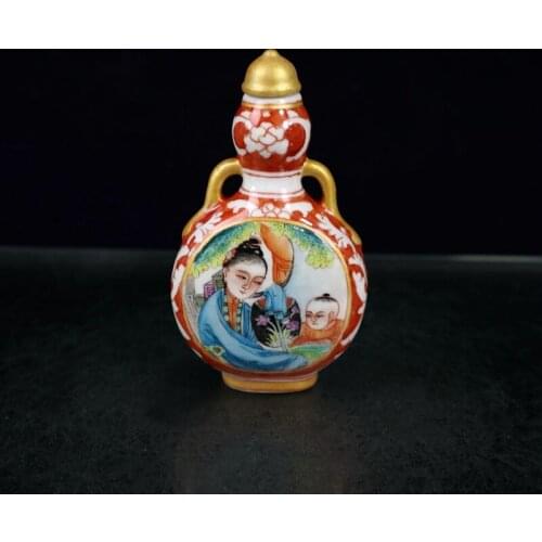 Chinese Antique Pastel famille rose character pattern Snuff Bottle Porcelain Chinaware
