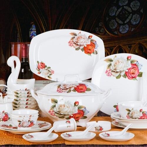 Supply of 70 bone china tableware suit wedding wedding gift Swan Kiss gift ceramic glaze color a014