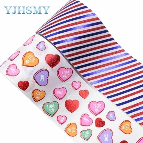 L-20114-47,3”2YLove hearts and colorful stripes Printed Grosgrain Ribbon, Bowknot DIY handmade accessories decoration ribbon