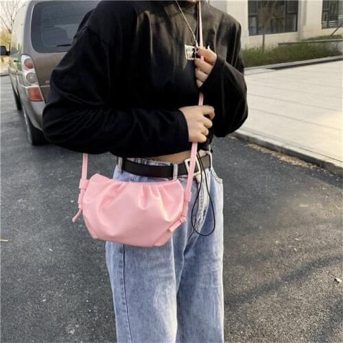 Summer Girl Shoulder Dumpling Small Bag Female Mini Pleated Crossbody Soft Bag PU Cloud Bag Fold Single Shoulder Messenger Bags