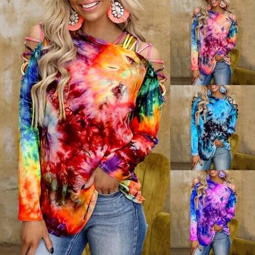 Summer T Shirt Women 2021 New To Dye Printing Long Sleeve off-the-shoulder Sexy Female Leisure Shirt T-shirt Tee Tshirts CKX9665