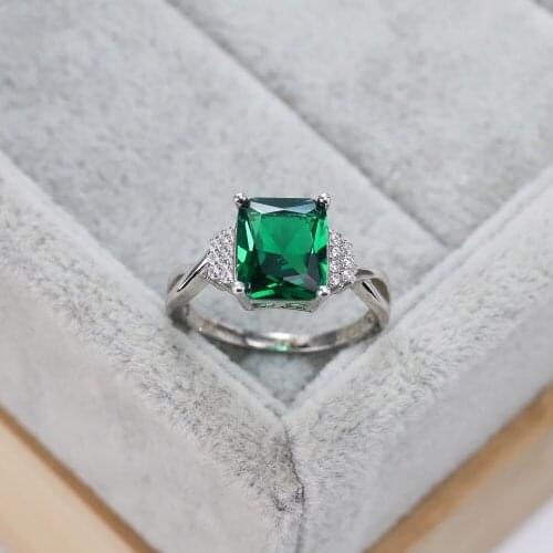 Best selling European and American S925 silver fashion wedding ring square dark green crystal luxury jewelry womens gifts