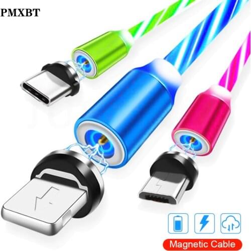 Magnetic LED Light Cable 2.4A Fast Charging Magnet Micro USB Type C Cable Lighting Cord Type-C Charger For Iphone Xs Samsung S10
