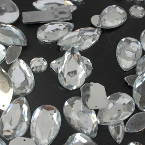 Mix Shape 30pcs/bag Sew On Crystal Clear Strass 2 Holes Mirror Rhinestone Glass Stone For DIY Sew Rhinestones For Garment