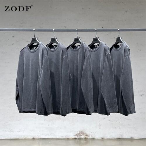 ZODF 2021 Autumn Mens Basic Washed Cotton T Shirts Oversized High Street Vintage Unisex Basic Tees Brand Tops New HY0223