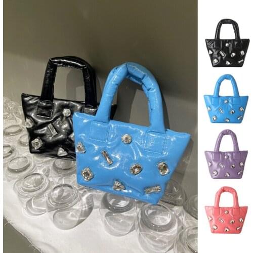 FIRMRANCH Korean Style Niche Brand Design Soft Dazzling Rhinestone Down Handbag Chain Shoulder Crossbody Bag Tote Filled Cotton