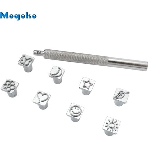 Mogoko Leathercraft Stamps Punching Tools Alloy Steel Pattern Stamps Punch Set DIY Leather Craft Working Saddle Making Tools 8pc