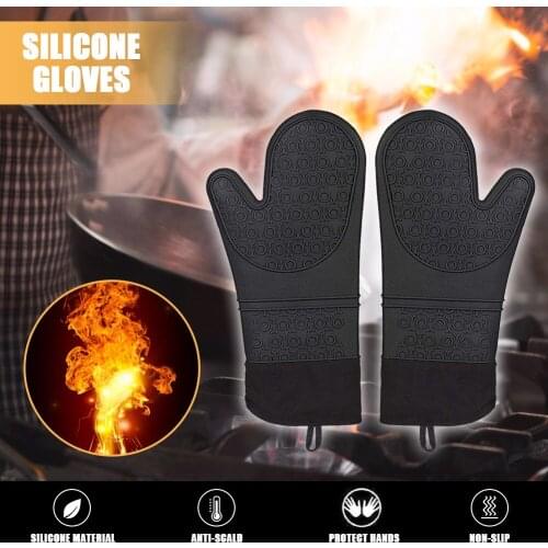 Non-Slip Silicone Microwave Glove Bbq Oven Baking Hot Pot Mitts Cooking Heat Resistant Baking Long Gloves Kitchen Baking Tool