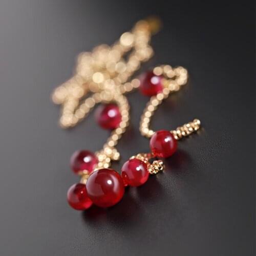 DAIMI Ruby Necklace Female 18K Gold Color Treasure Pendant Niche Designer Customization