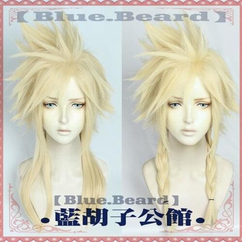 Final Fantasy VII FF7 FF VII Cloud Strife Golden Blonde Cosplay Wigs High Temperature Fiber Hair Wig + Wig Ca