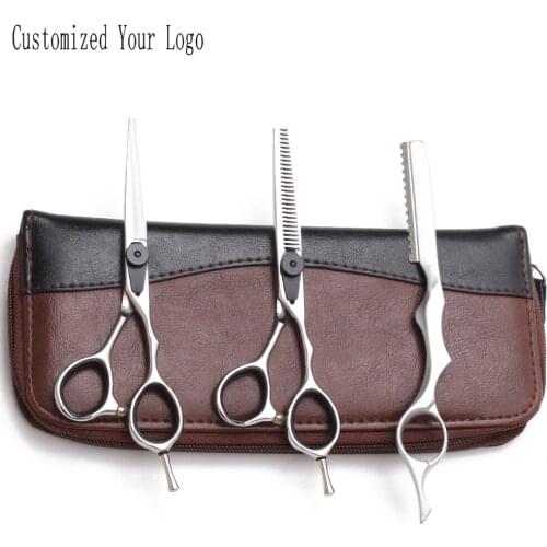 Suit 5.5" 440C Customized Brand Barber Makas Cutting Shears Salon Thinning Scissors Professional Hair Scissors With Razor C9015