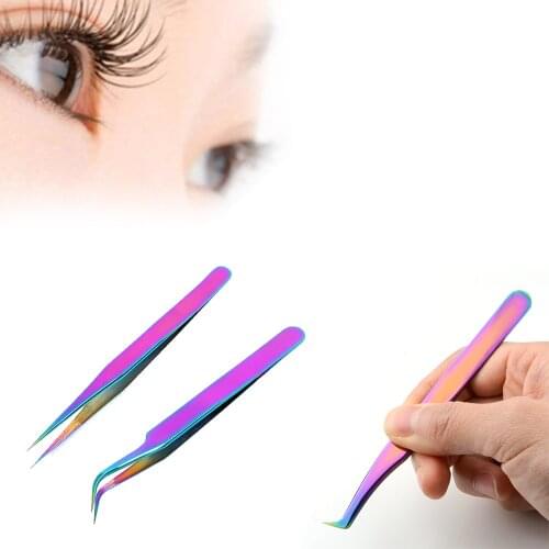 Stainless Steel Eyelash Extensions Tweezers Straight And Curved Tip Lash Tweezer False Lashes Application Tool