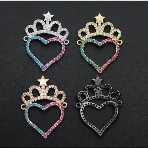 28x21mm 100% CZ Zircon DIY Jewelry Rainbow Heart Connectors Charm Wholesale Factory Sale Fashion Jewelry Accessories
