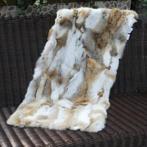 CX-D-18D Customized Natural Colour Rabbit Real Fur Sofa Cover Carpet Blanket Bed Towel Fur Mermaid Blanket Decorative Sofa