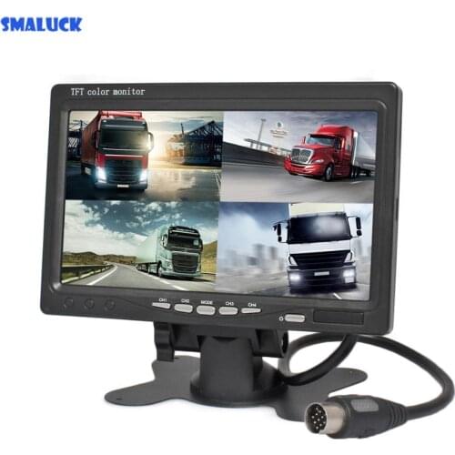 SMALUCK DC12V-24V 7" 4 Split Quad LCD Screen Display Color Rear View Car Monitor for Car Truck Bus Reversing Camera