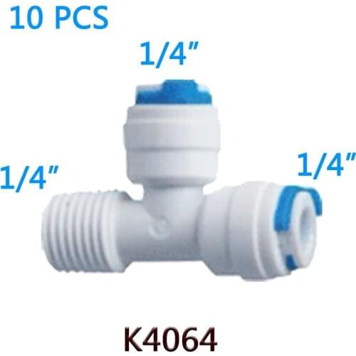 10PCS 1/4" Tube OD Hose 1/4" Maled Tee Adapter Quick Connection RO Water Connector Fittings Reverse Osmosis Aquarium System