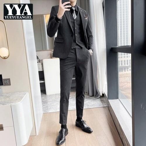 High Street Stripe Suits Sets Mens Casual Large Size Korean Style Slim Suits Jackets Fashion Pants Two-Piece Suit Autumn New