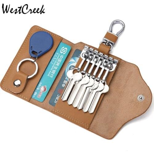 WESTCREEK Brand Men Vintage Leather Key Holder Women Organizer Bag Housekeeper Wallet Card Holder