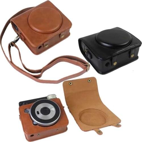 Protective Case Brown/Black PU Leather Camera Bag with Strap for Fujifilm Instax Square SQ6 Instant Film Camera