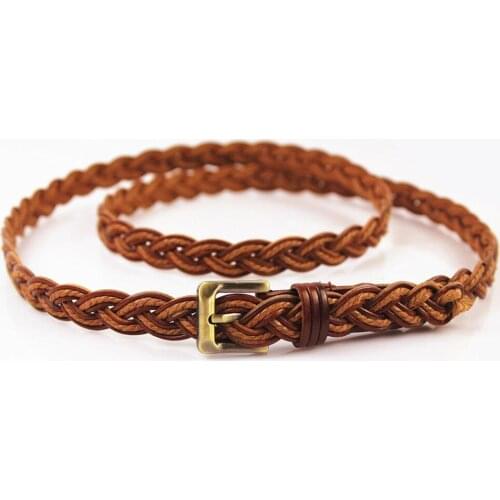 Ladies Fashion female cowhide twist braided belts for women dresses casual brown waist luxury ceinture femme high quality