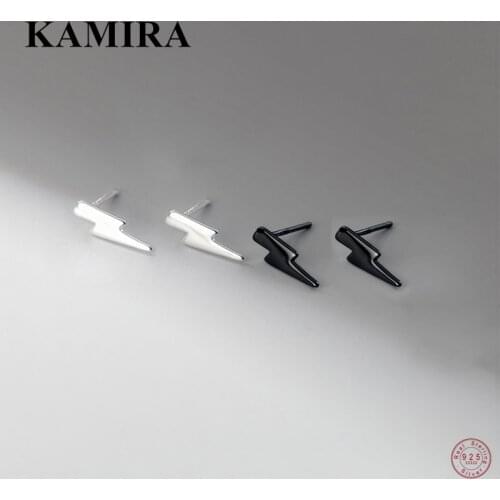 KAMIRA 925 Sterling Silver Punk Rock Simple Smooth Lightning Stud Earrings for Women Teen Party Unique Small Jewelry Accessories