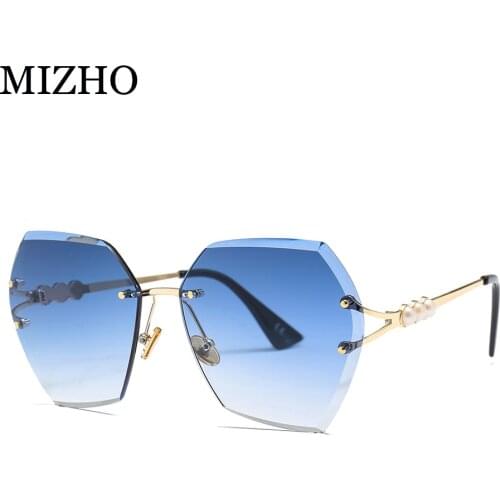 Maricr 2021 Fashion Blue Big Frame Sunglasses Women Rimless Polygon Luxury Design Sun glasses 2021 Summer Style Female UV400