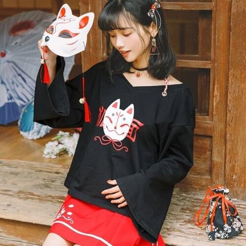 Japanese Fashion Shirts Women 2019 Fall Black Japanese Sweets Top Kimono Harajuku Kimonos Haori Female Japanese Cosplay FF2074