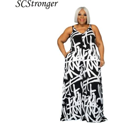SCSTRONGER Summer Ladies New Dress Suspenders Irregular Graffiti Polyester Slim Sexy V-Neck Plus Size Womens Clothing 2021