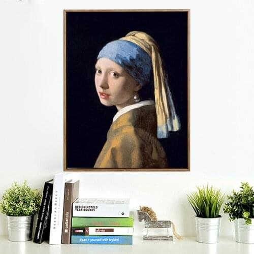 Famous Painting Girl with A Pearl Earring By Johannes Vermeer Canvas Paintings Classical Portrait Posters and Prints Home Decor