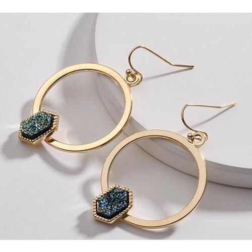 ZWPON 2018 New Gold Geometric Circle Hexagonal Druzy Earrings for Women