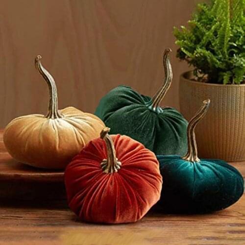 1PC Random Color Handmade Super Soft Artificial Pumpkin Velvet Cute Halloween Party Dinner Fall Themed Wedding Birthday Decor