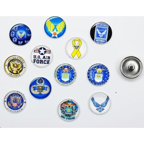 100PCS Mixed Ginger Glass Snap Button Jewelry AIR FORCE Army For DIY 18MM Button Snap Bracelet Necklace Jewelry