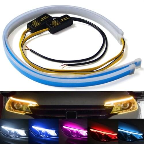 2PCS Car Led Styling Turn Signal DRL Guide Strip Two-color Daytime Running Lights Auto Headlight Decorative Accessories