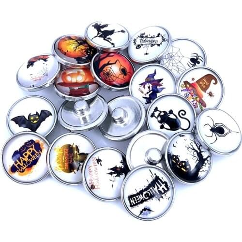 20pcs/lot 18mm 20mm Halloween Style Pumpkin Lantern Glass Cabochon Snap Buttons for DIY Bracelet Necklace Glass Charm N021