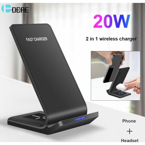 20W Fast 2 in 1 Qi Wireless Charger Stand For iPhone 12 11 XR XS X 8 Airpods Pro Samsung S21 S20 S10 Buds Charging Dock Station