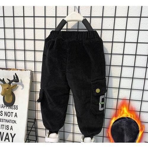 2021 Winter Childrens Pants Kids Pants Baby Boys Cotton Plus Velvet For Baby Boys Casual Pants Toddler Clothing 2-7 Years KO41
