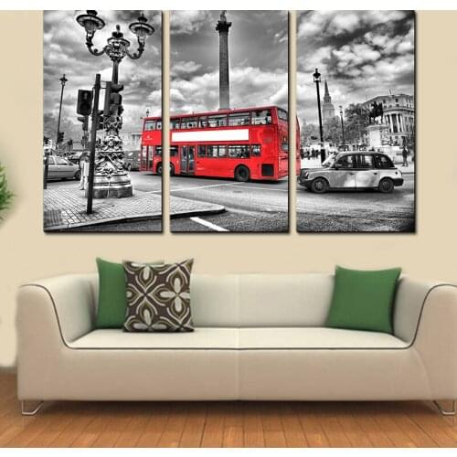 3 Panels Canvas Unframed Canvas Painting Poster Black and White Red Bus London England Wall Pictures for Living Room Home Decor