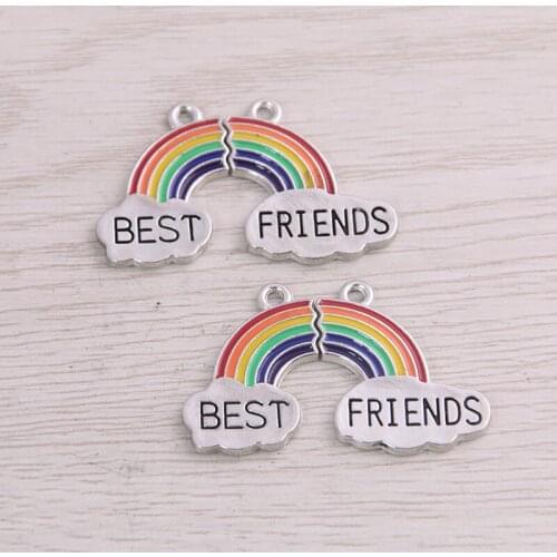 4 Set Best friend bestie personality rainbow cloud drop oil Mosaic pendant For DIY Bracelet Necklace Jewelry Making