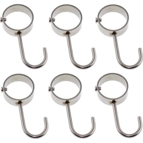 6PCS Silver Stainless Steel Kitchen Hanger Hooks,Rod Tube Rail Hanger Hooks for Hanging Pots and Pans,Towels,Oven Mitts