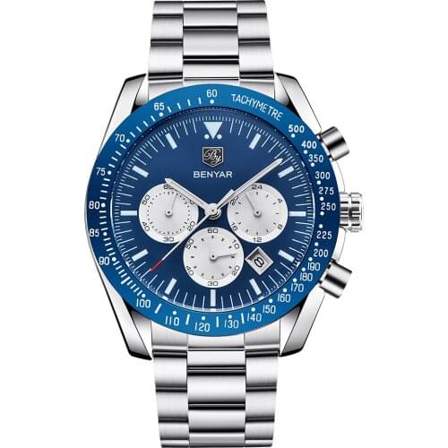 BENYAR 5120 Men Brand Fashion Watch Stainless Steel Watch Men Chronograph Watch Male Clock Quartz Wristwatch