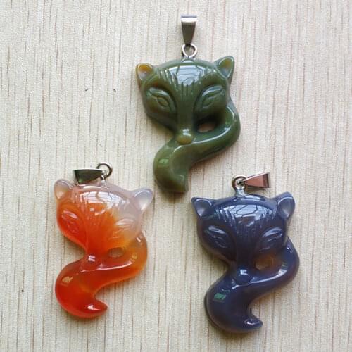 Free shipping new Fashion natural Stone Carved Mixed fox charm Pendants for necklace jewelry making 3pcs/lot Wholesale