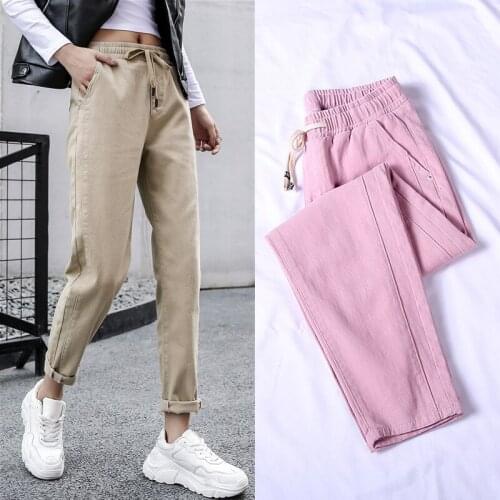Student Casual pants womens autumn new loose Ankle-Length harem pants elastic waist carrot pants tide trousers women pants