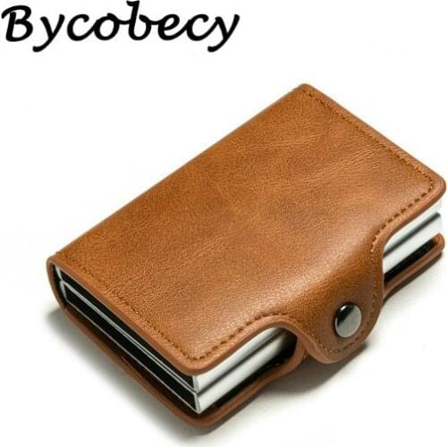 Bycobecy 2019 New Double Boxes Hasp Card Holder Black Metal Anti Rfid Wallet Credit Card Holder Men Women Cash Card Pocket Case