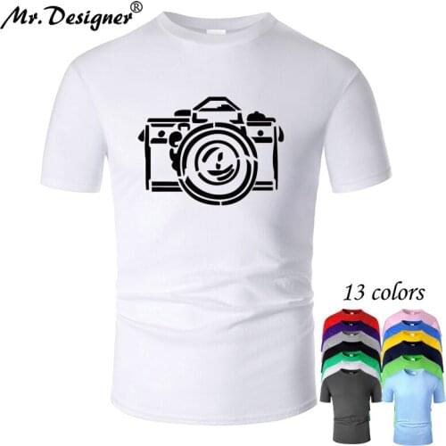 Camera Line Art Cotton T Shirt Men Unisex Simple Style Summer Short Sleeve Cool Printed Casual Women Top Tees New Fashion m01001